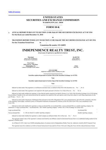 Thumbnail Independence Realty Trust
 10-K Annual Report 