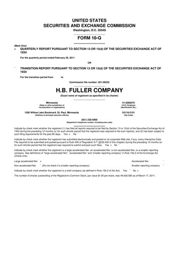 Thumbnail H.B. Fuller
 10-Q Quarterly Report FY 