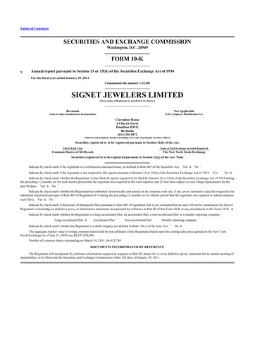 Miniature Signet Jewelers
 10-K Rapport annuel 2011