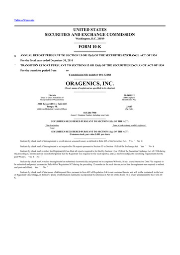Vorschaubild Oragenics 10-K Jahresbericht 