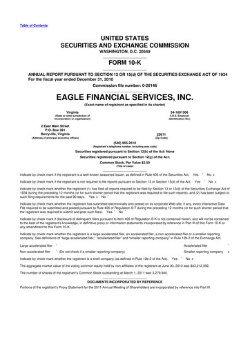 Thumbnail Eagle Financial Services 10-K Annual Report 