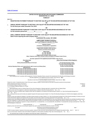 Thumbnail Cement Roadstone Holding
 20-F Annual Report 
