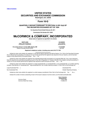 Thumbnail McCormick & Company
 10-Q Quarterly Report FY2011 