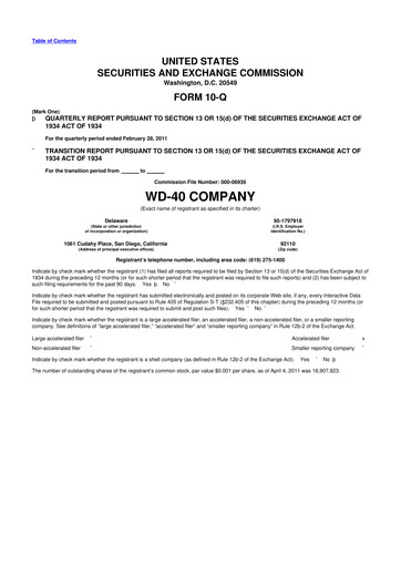 Miniature WD-40 Company
 10-Q Rapport trimestriel  