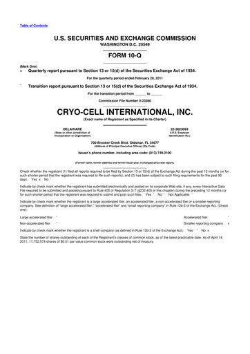 Thumbnail Cryo-Cell International 10-Q Quarterly Report FY 