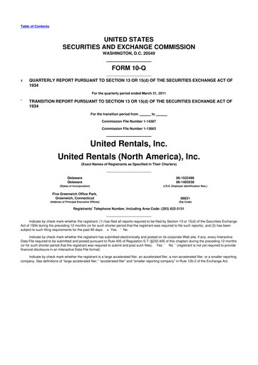 Thumbnail United Rentals
 10-Q Quarterly Report FY 