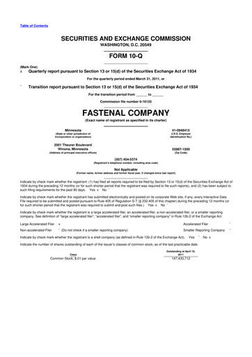 Thumbnail Fastenal 10-Q Quarterly Report FY2011 