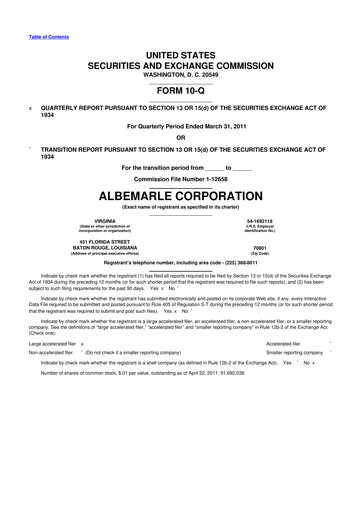 Thumbnail Albemarle 10-Q Quarterly Report FY2011 