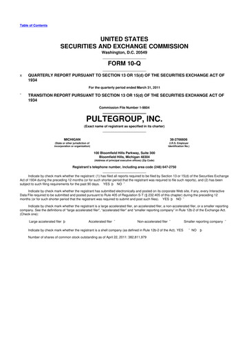 Thumbnail PulteGroup 10-Q Quarterly Report FY2011 