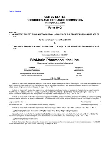 Thumbnail BioMarin Pharmaceutical 10-Q Quarterly Report FY2011 