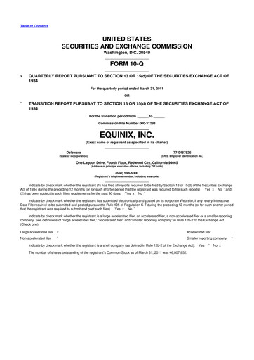 Thumbnail Equinix 10-Q Quarterly Report FY2011 