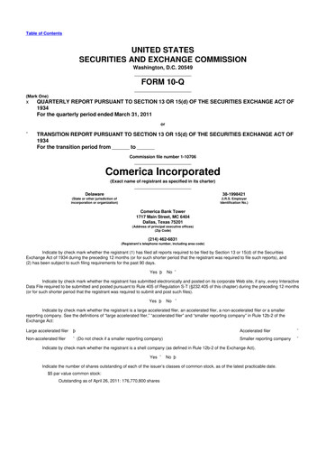 Thumbnail Comerica 10-Q Quarterly Report FY2011 