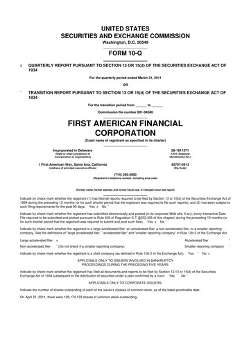Miniature First American Financial Corporation 10-Q Rapport trimestriel 2011 