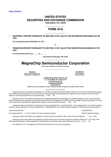 Miniature Magnachip Semiconductor 10-Q Rapport trimestriel  