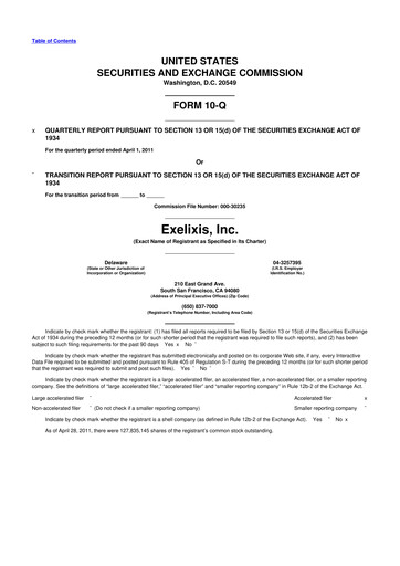 Thumbnail Exelixis 10-Q Quarterly Report FY 