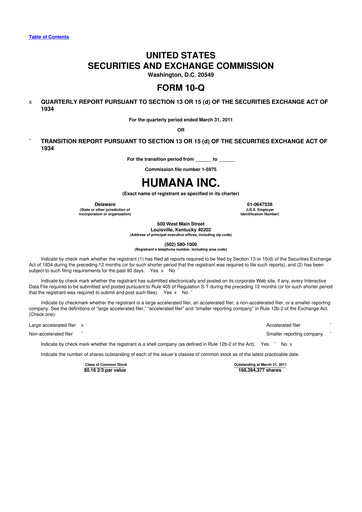 Thumbnail Humana 10-Q Quarterly Report FY2011 