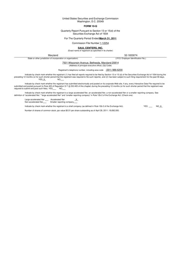 Thumbnail Saul Centers 10-Q Quarterly Report FY 