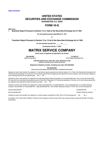 Miniature Matrix Service Company 10-Q Rapport trimestriel  