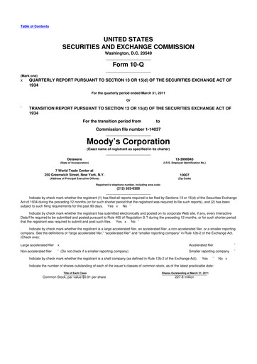 Thumbnail Moody's 10-Q Quarterly Report FY2011 