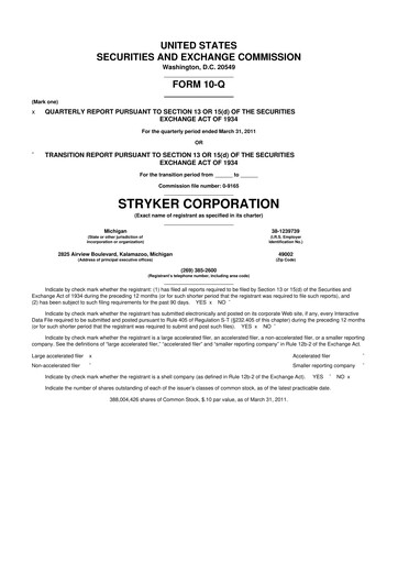 Thumbnail Stryker Corporation 10-Q Quarterly Report FY 
