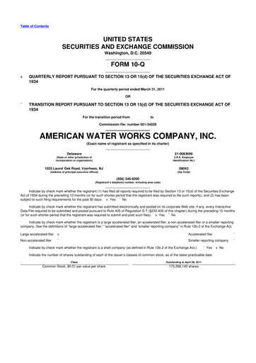Thumbnail American Water 10-Q Quarterly Report FY2011 