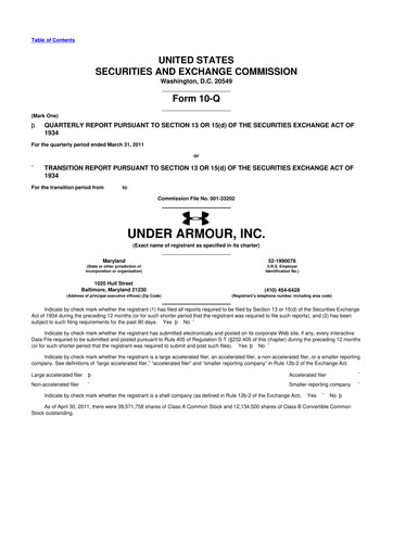 Thumbnail Under Armour
 10-Q Quarterly Report FY2011 