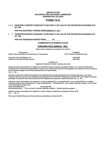 Thumbnail Crown Holdings
 10-Q Quarterly Report FY2011 