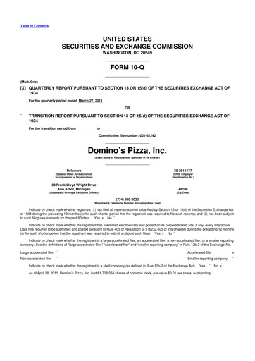 Thumbnail Domino's Pizza 10-Q Quarterly Report FY2011 
