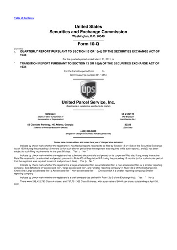 Thumbnail United Parcel Service 10-Q Quarterly Report FY2011 