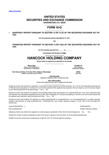 Thumbnail Hancock Whitney 10-Q Quarterly Report FY2011 