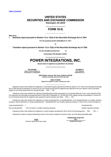 Thumbnail Power Integrations
 10-Q Quarterly Report FY2011 