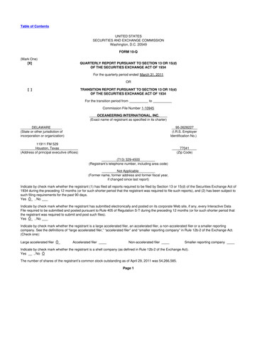 Miniature Oceaneering International
 10-Q Rapport trimestriel  