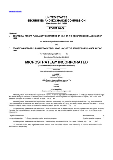 Thumbnail Strategy 
 (MicroStrategy) 10-Q Quarterly Report FY 