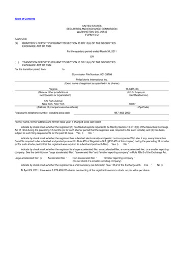 Vorschaubild Philip Morris International 10-Q Quartalsbericht 2011 