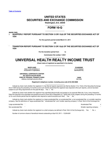 Thumbnail Universal Health Realty Income Trust 10-Q Quarterly Report FY 