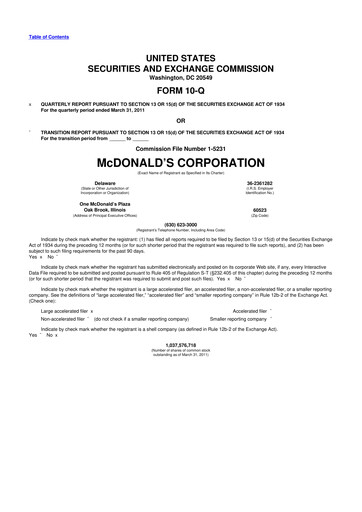 Thumbnail McDonald 10-Q Quarterly Report FY 