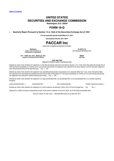 Thumbnail Paccar 10-Q Quarterly Report FY2011 