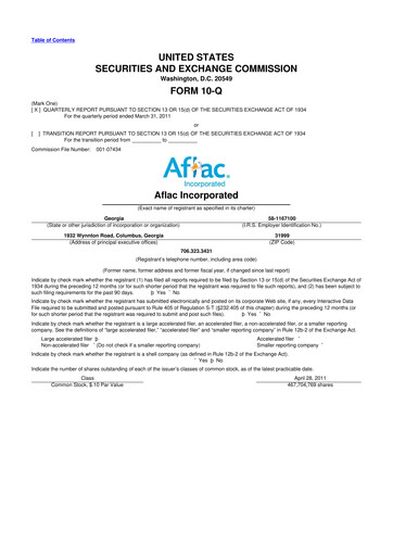 Thumbnail Aflac 10-Q Quarterly Report FY2011 