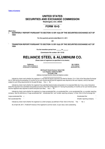 Thumbnail Reliance


 10-Q Quarterly Report FY2011 