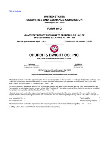 Thumbnail Church & Dwight
 10-Q Quarterly Report FY2011 