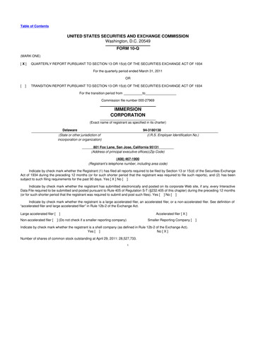 Thumbnail Immersion Corporation
 10-Q Quarterly Report FY 