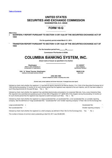 Thumbnail Columbia Banking System 10-Q Quarterly Report FY2011 