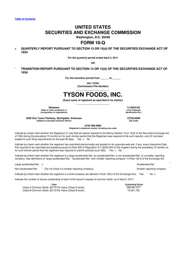 Thumbnail Tyson Foods
 10-Q Quarterly Report FY2011 
