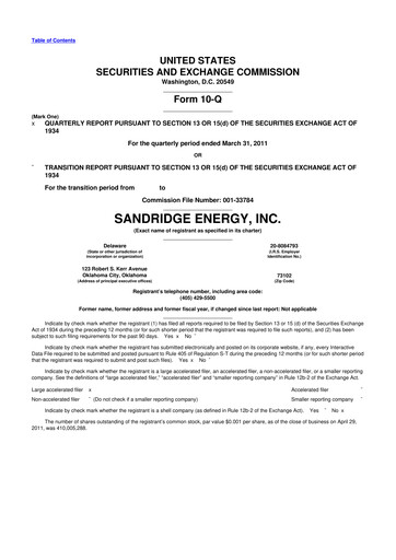 Miniature SandRidge Energy
 10-Q Rapport trimestriel 2011 