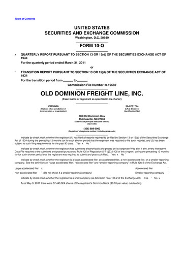 Thumbnail Old Dominion Freight Line
 10-Q Quarterly Report FY2011 