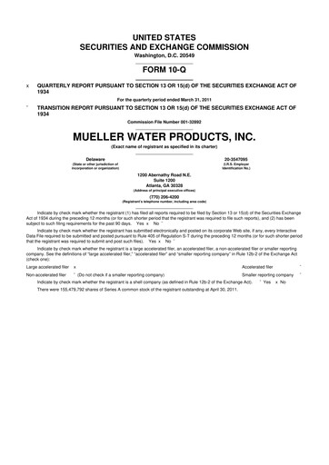 Miniature Mueller Water Products
 10-Q Rapport trimestriel 2011 