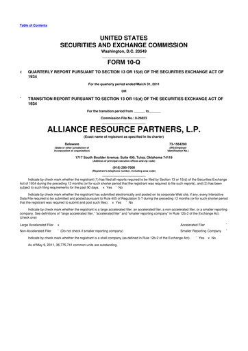 Miniature Alliance Resource Partners 10-Q Rapport trimestriel  