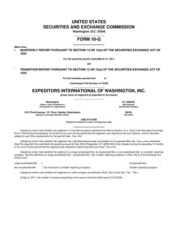 Thumbnail Expeditors International 10-Q Quarterly Report FY2011 