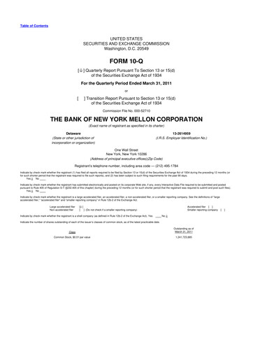 Thumbnail BNY Mellon (Bank of New York Mellon) 10-Q Quarterly Report FY2011 