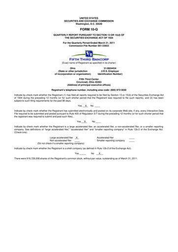 Thumbnail Fifth Third Bank
 10-Q Quarterly Report FY2011 